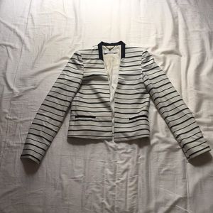 Mango White cropped blazer with black stripes